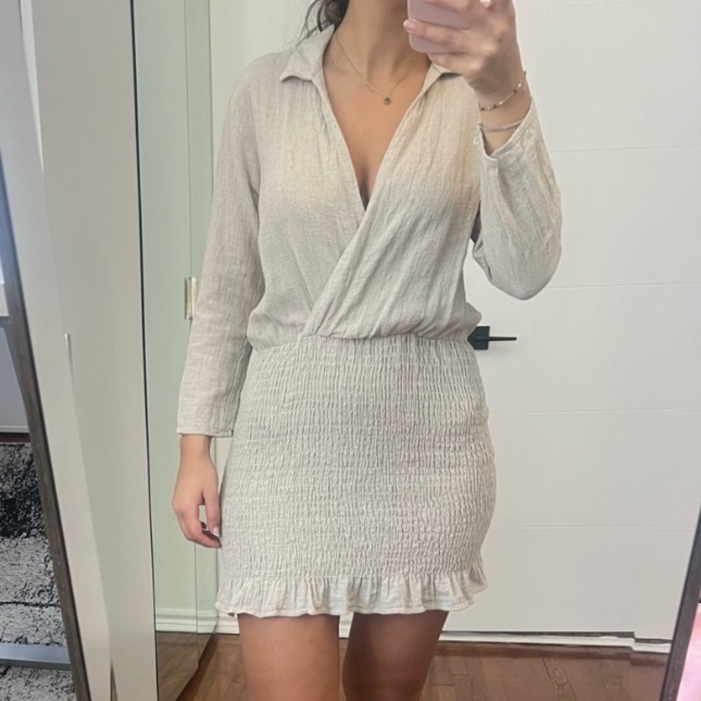 Zara linen dress - cream, taupe - size xs - Beach, casual